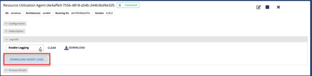 Download Agent Logs button